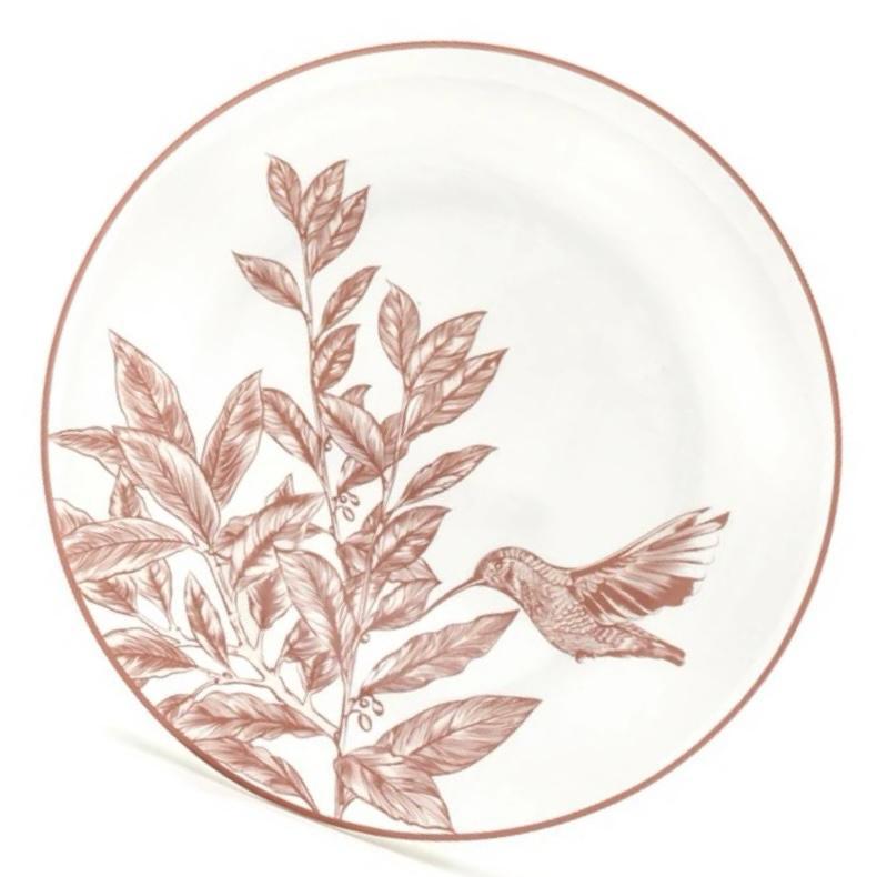 Vikko - Bliss, Hummingbird, Charger Plate, Blush, 12" Set of Six
