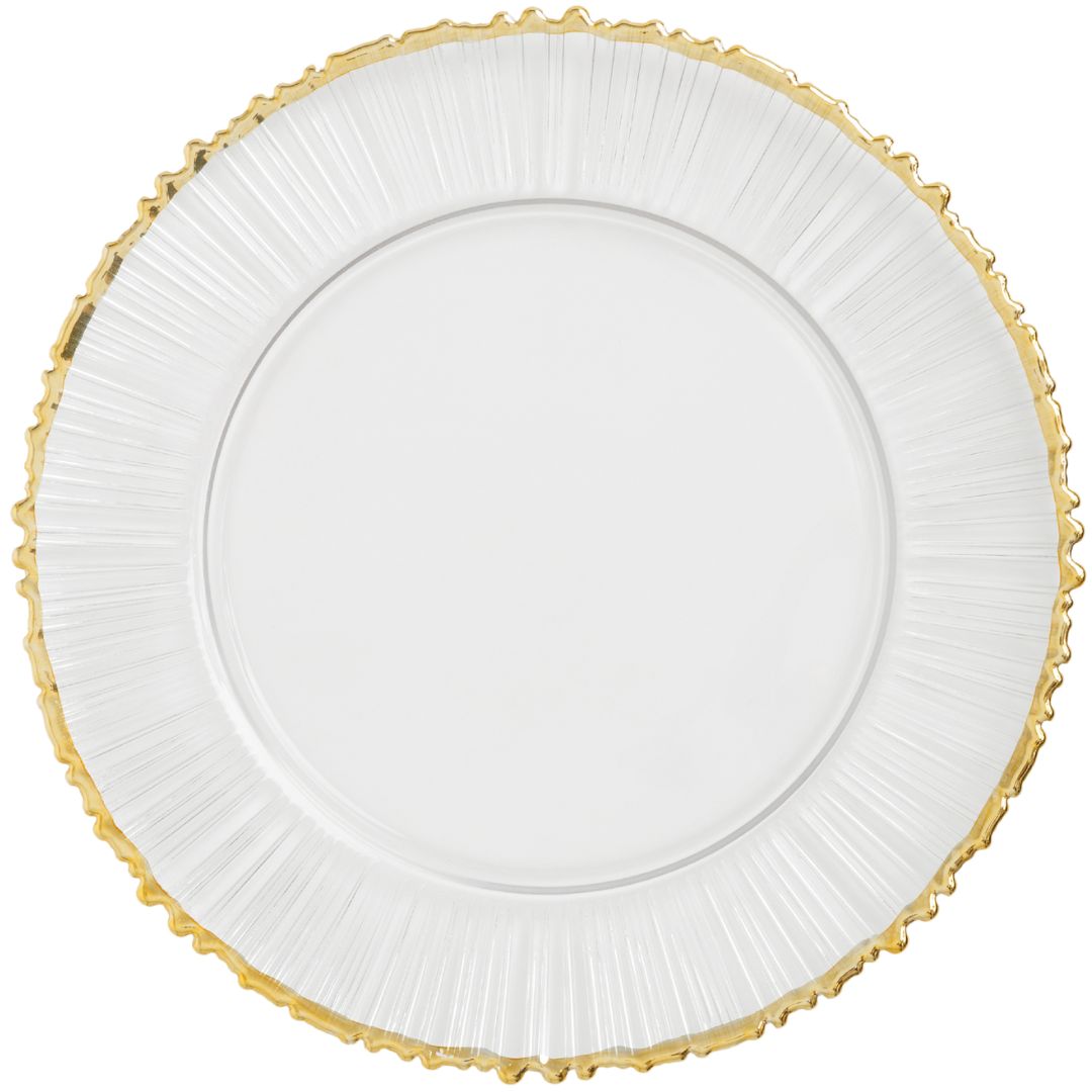 Vikko - Decor, Harmony, Gold Rim, Glass Charger, 13" Set of Four