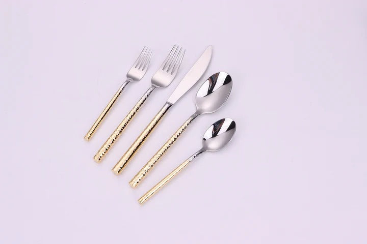 Vikko - Dine, Somerset, Shiny Silver with Gold Handle, 18/10 SS, 20 Pc Flatware Set - Gift Box No Window