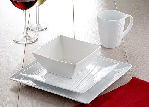 Woodgrain Square, Fine Porcelain, 16 Pc Dinnerware Set