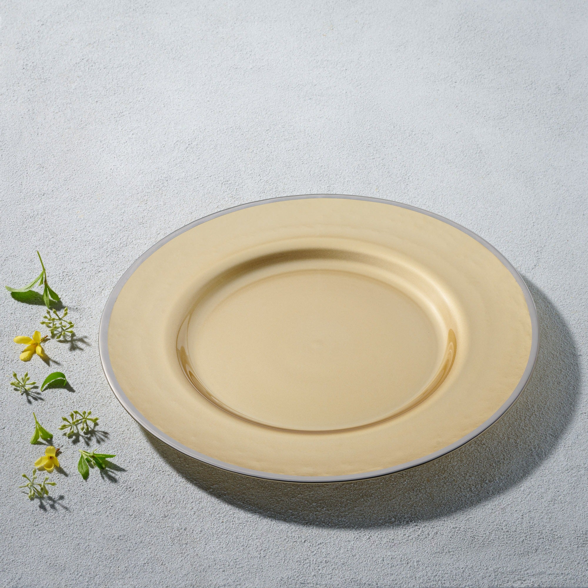 Vikko - Elm, Glass Charger, Gold with Silver Rim, 13 Set of Six