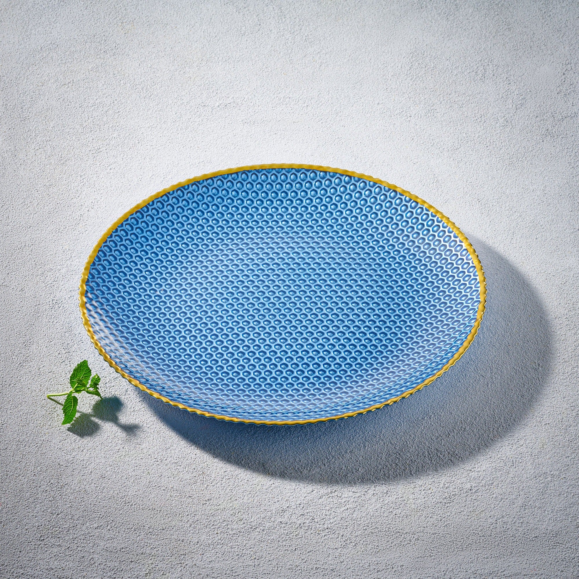 Vikko - Maple, Glass Charger, Light Blue with Gold Rim, 13" Set of Six