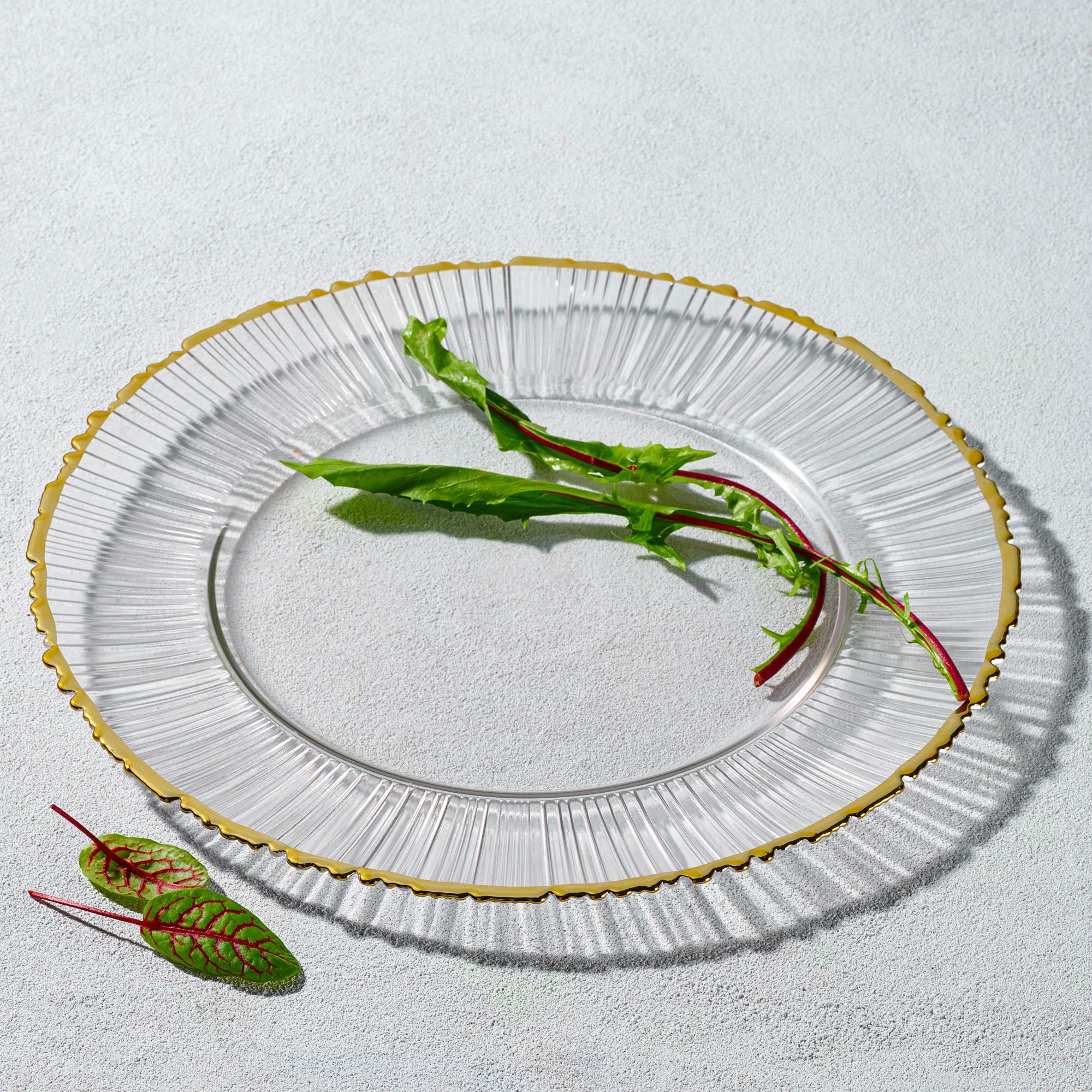 Vikko - Decor, Harmony, Gold Rim, Glass Charger, 13" Set of Four