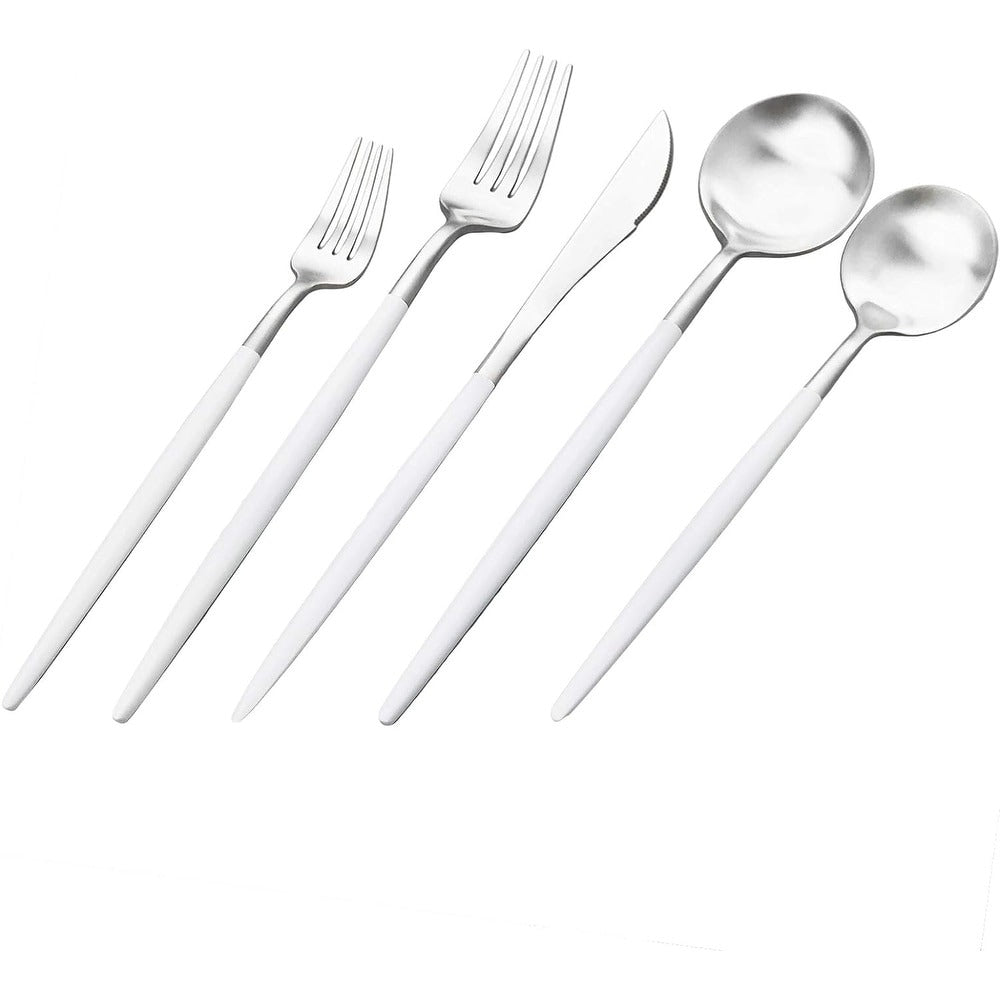Vera Two Tone Brushed White And Silver Flatware 20 Pc Set