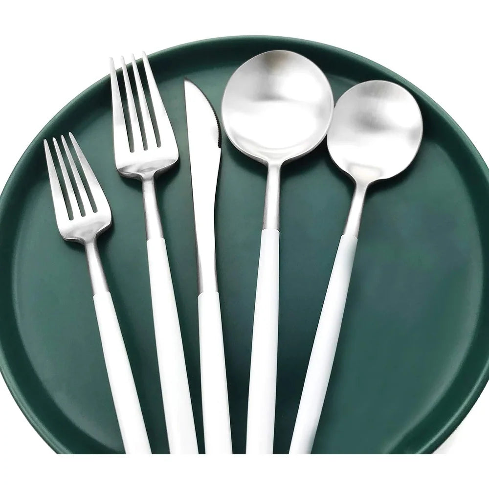 Vera Two Tone Brushed White And Silver Flatware 20 Pc Set
