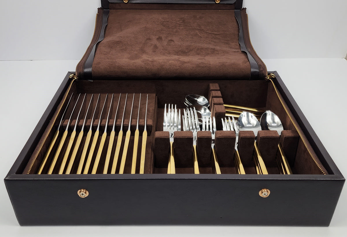 Brown Leather Flatware Chest Timeless Table