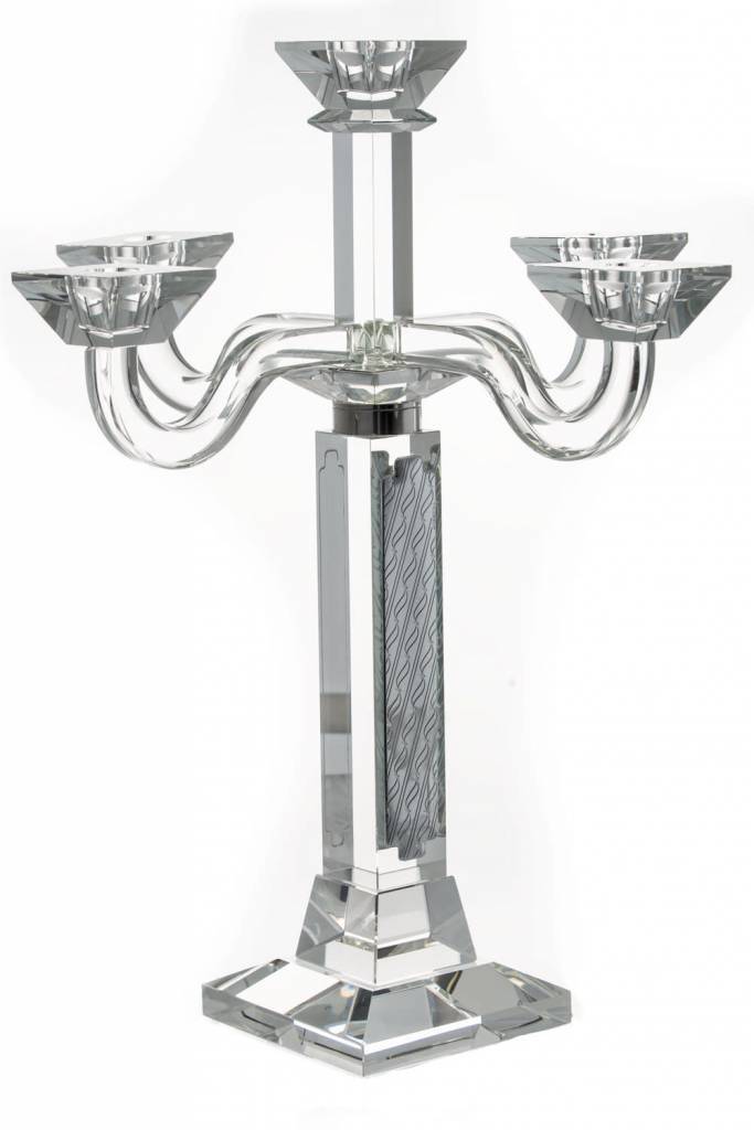 17"H Crystal and SS 5 Branch Candelabra