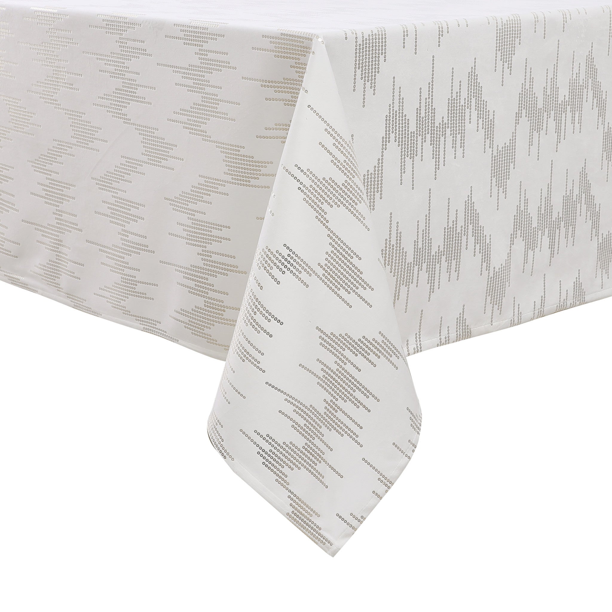 TC1400- 70 x 120 White Dotted Gold Foil Print Tablecloth
