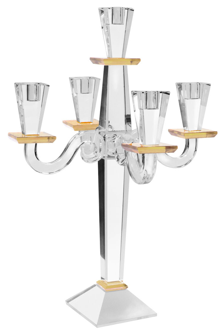 Jerusalem Crystal Amber 5 Branch Candelabra
