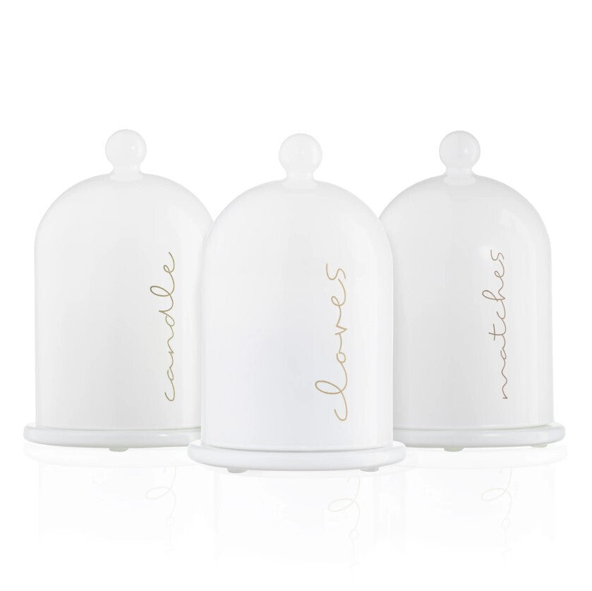 Bell Dome Glass Havdala Set White & Gold Set of 3
