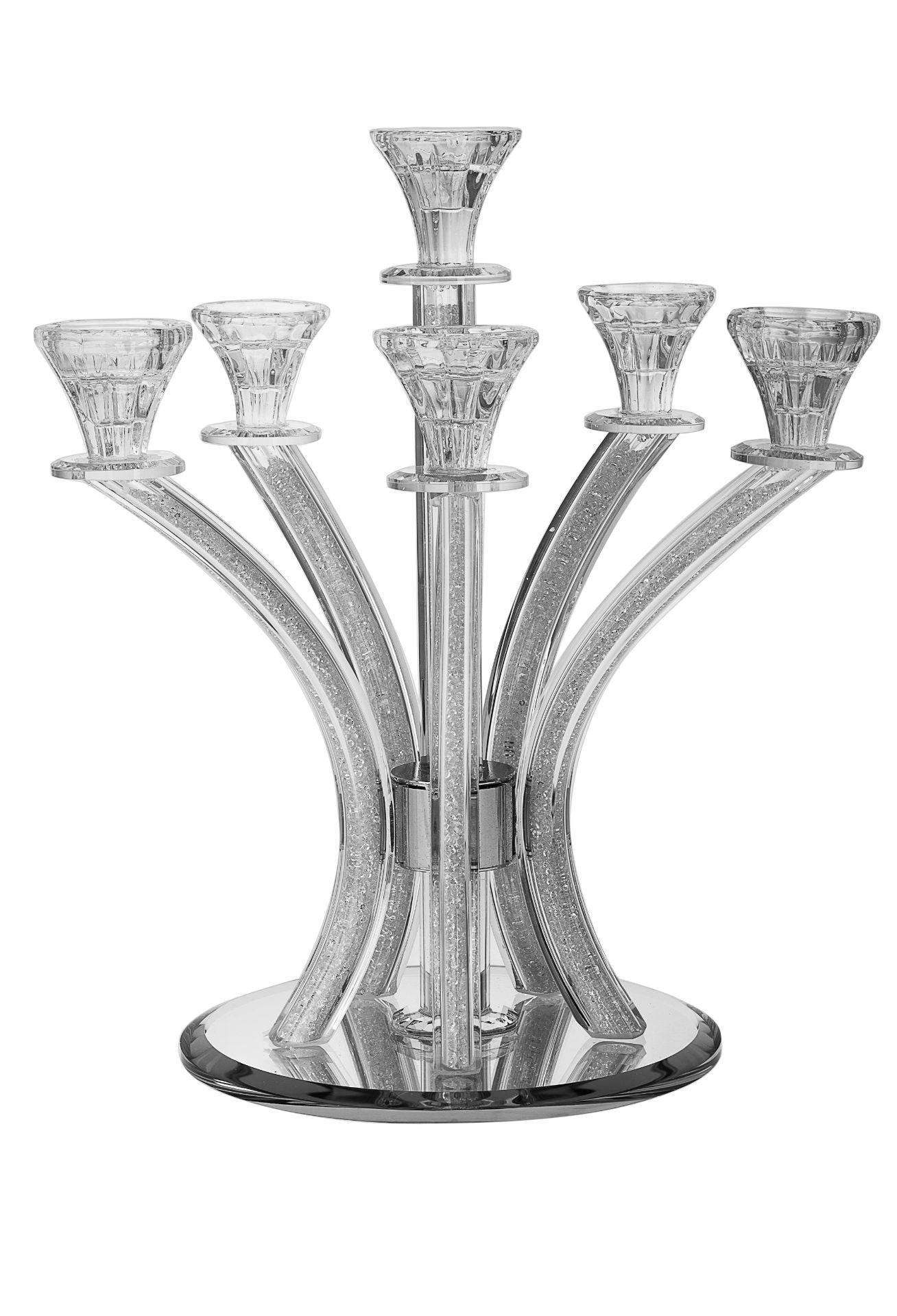 Crystal Filled 6 Branch Candelabra on Mirror Base