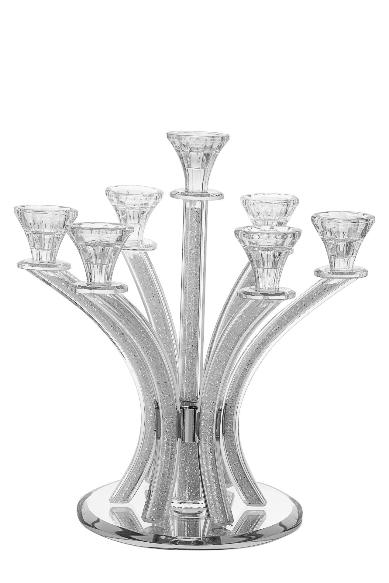 Crystal Filled 7 Branch Candelabra on Mirror Base