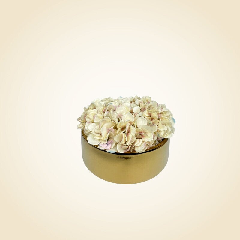 Gold LG Round Vase with Pink Hydrangeas