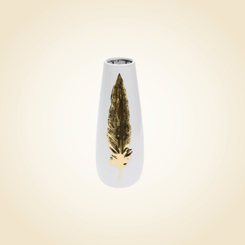 Medium White Ceramic Vase With Gold Leaf