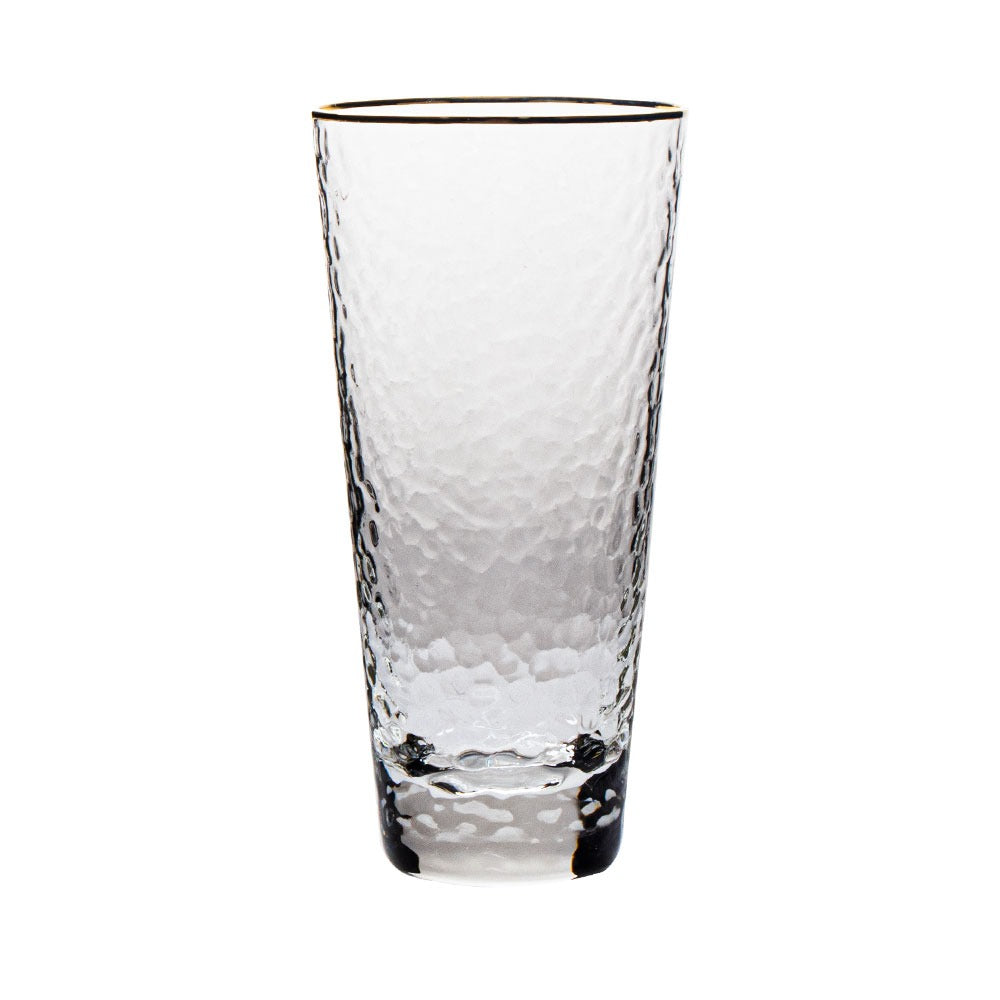 Gold Rim, Hammered Highball Glass, 14 Oz, Set of 6