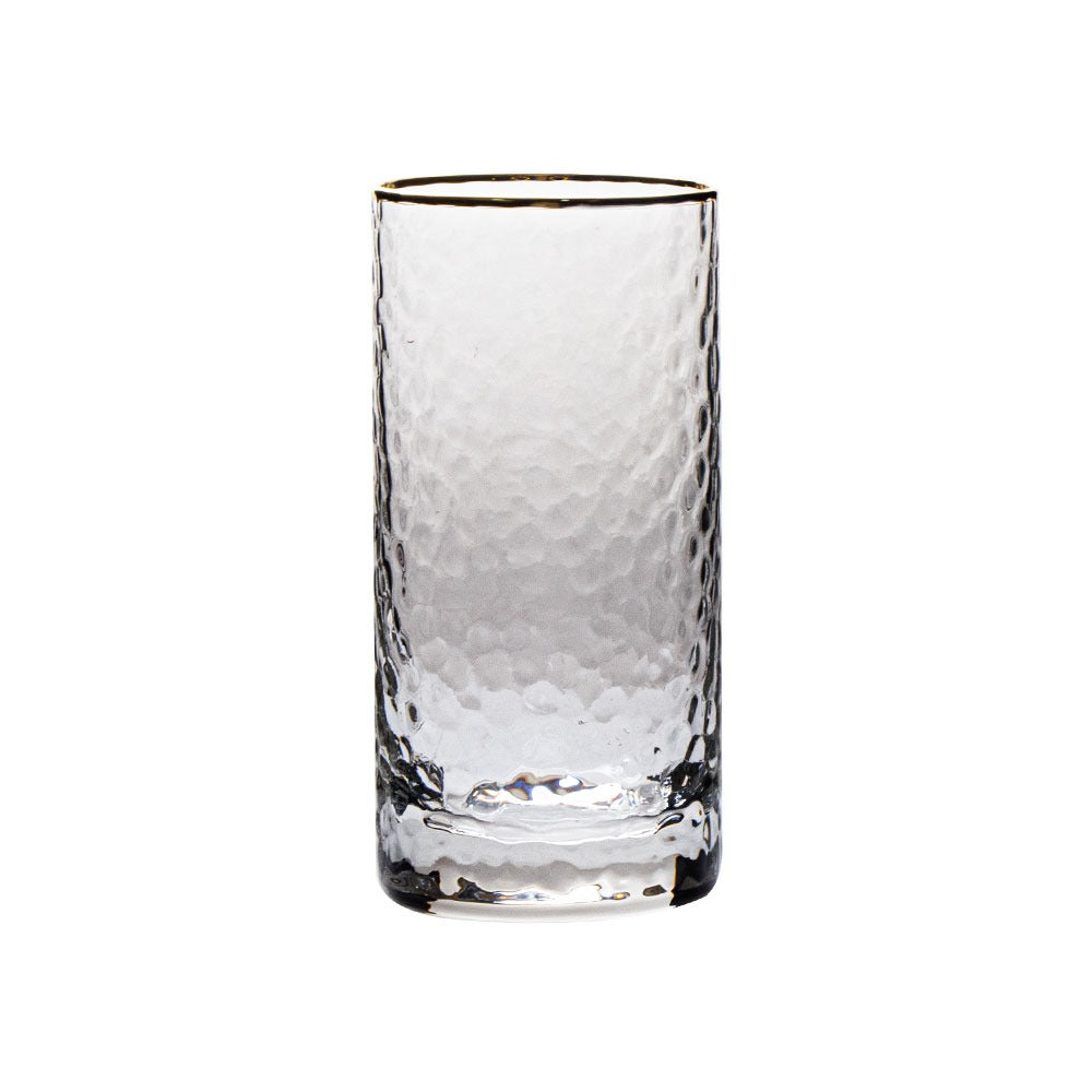 Gold Rim, Hammered Highball Glass, 10 Oz, Set of 6