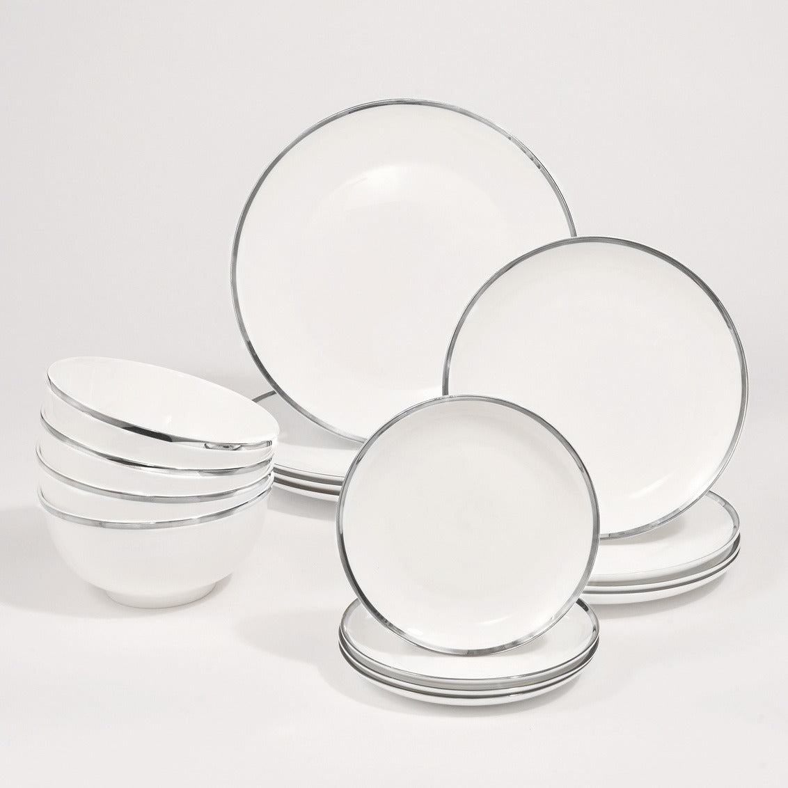Nola Bone China Silver Rim 16 Piece Dinnerware Set