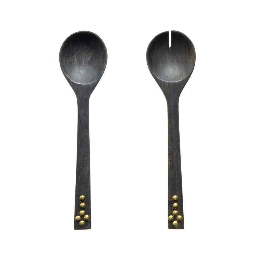 Wood Metal Studded Salad Servers