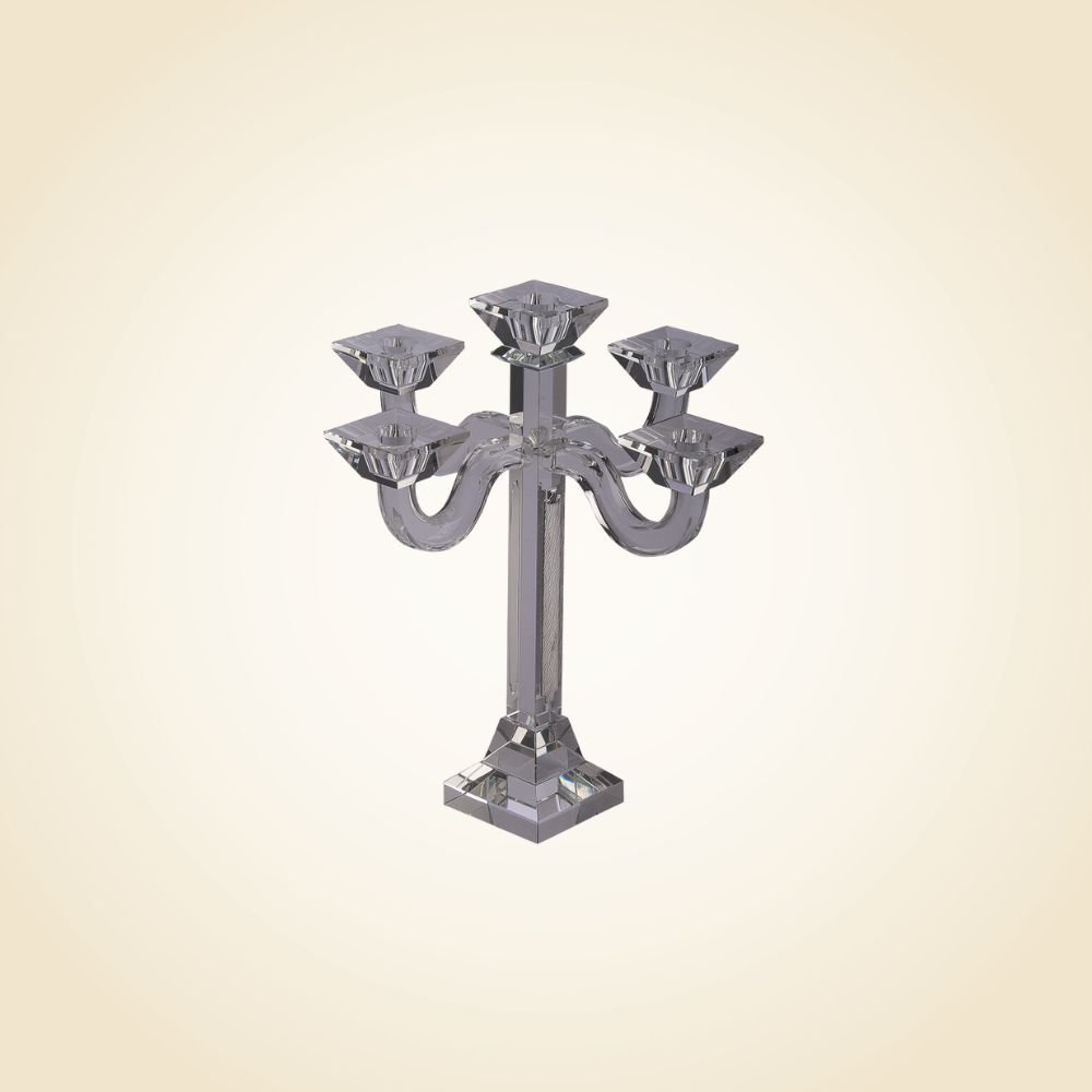 13"H Crystal and SS 5 Branch Candelabra