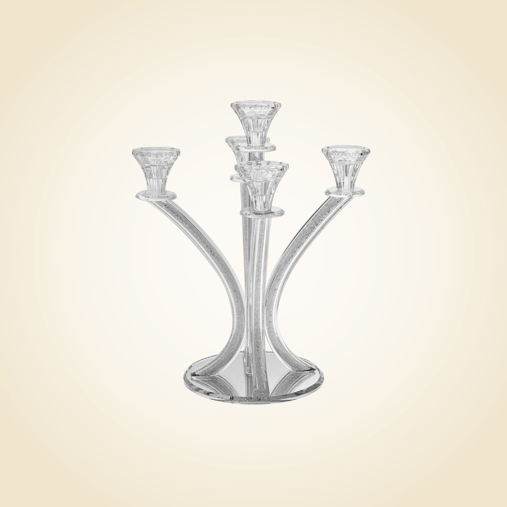 Crystal Filled 5 Branch Candelabra on Mirror Base