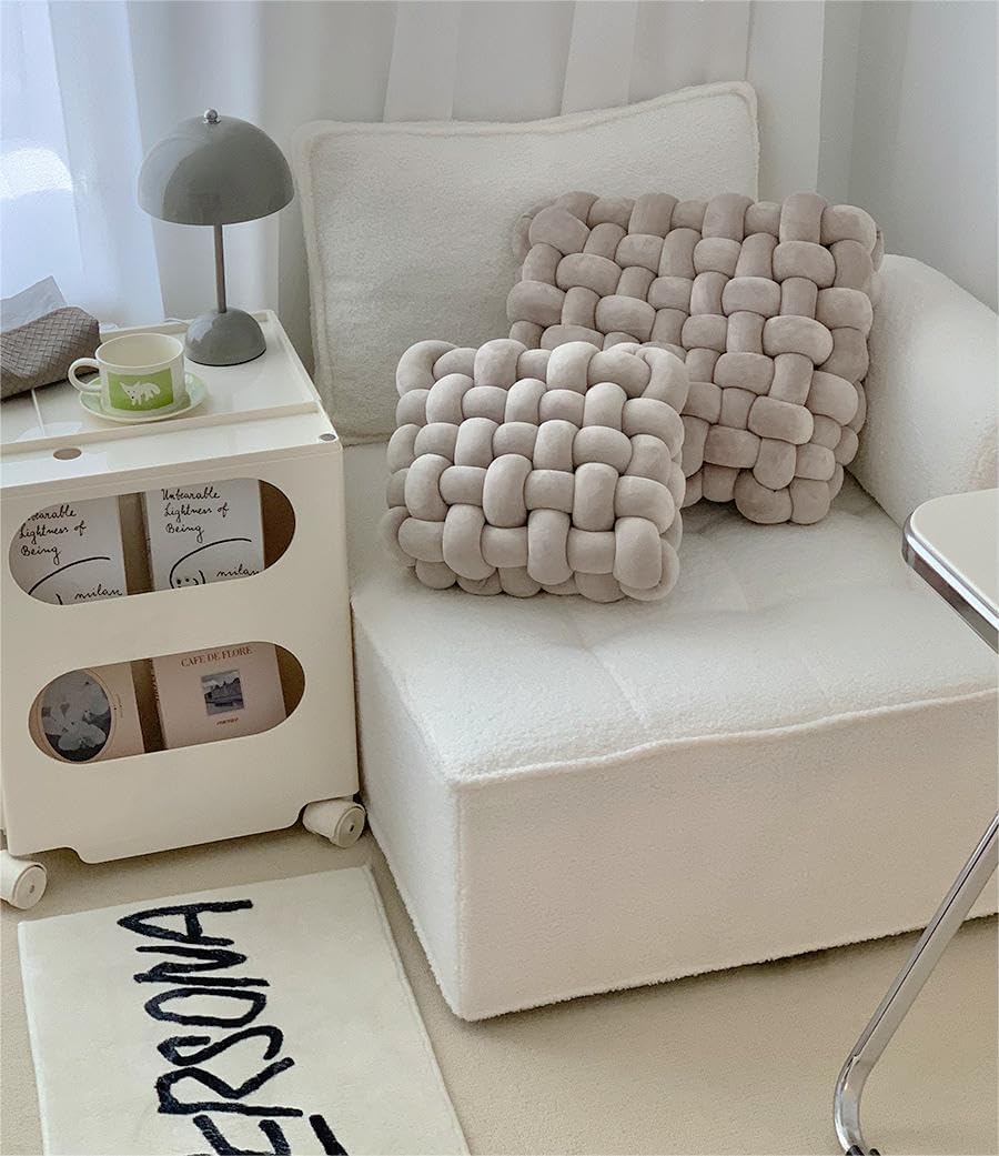 Square Light Gray Plush Knot Pillow 13"