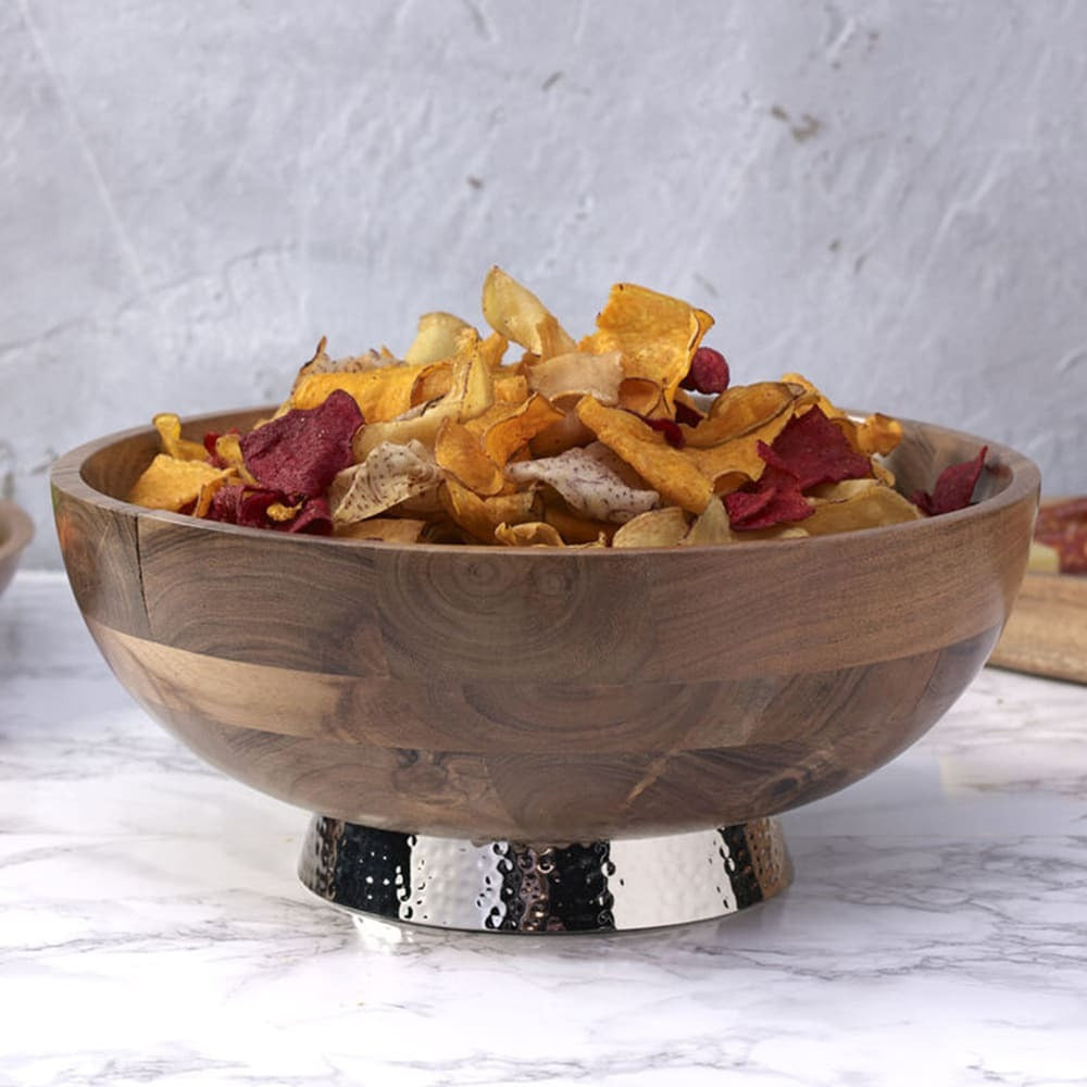 Wooden Bowl With Silver Bottom
