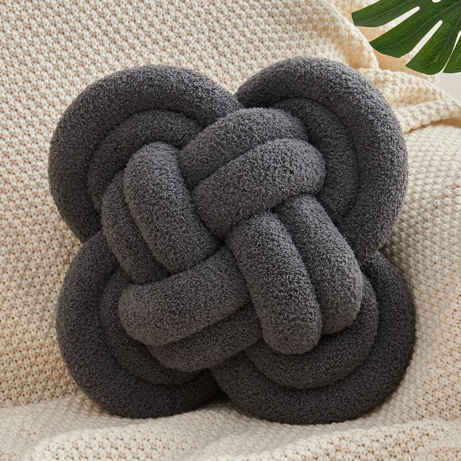 Gray Fleece Knot Pillow 12"