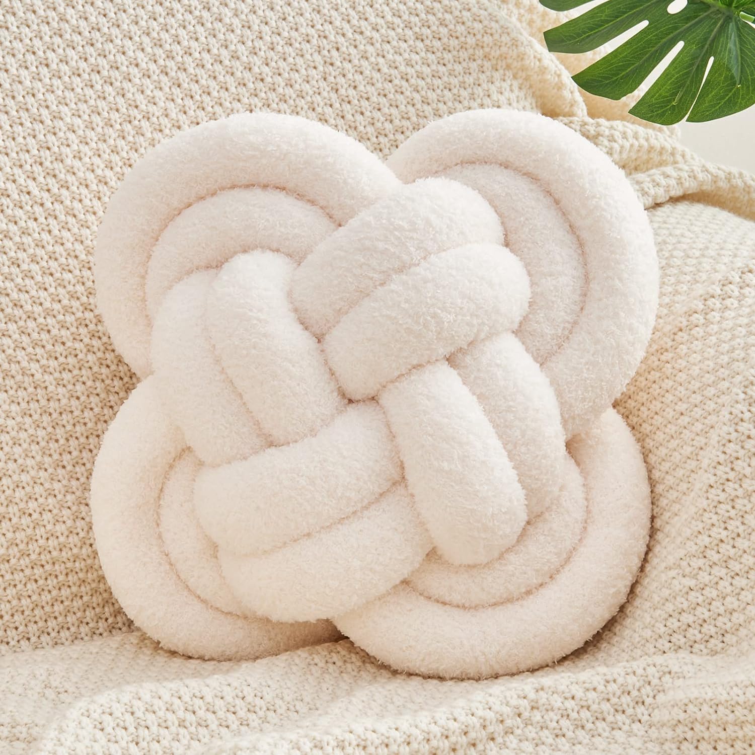 Ivory Fleece Knot Pillow 12"