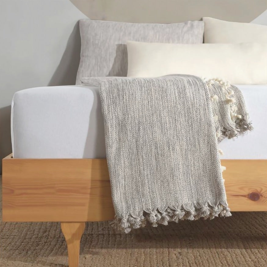 Grey Cotton Throw Blanket