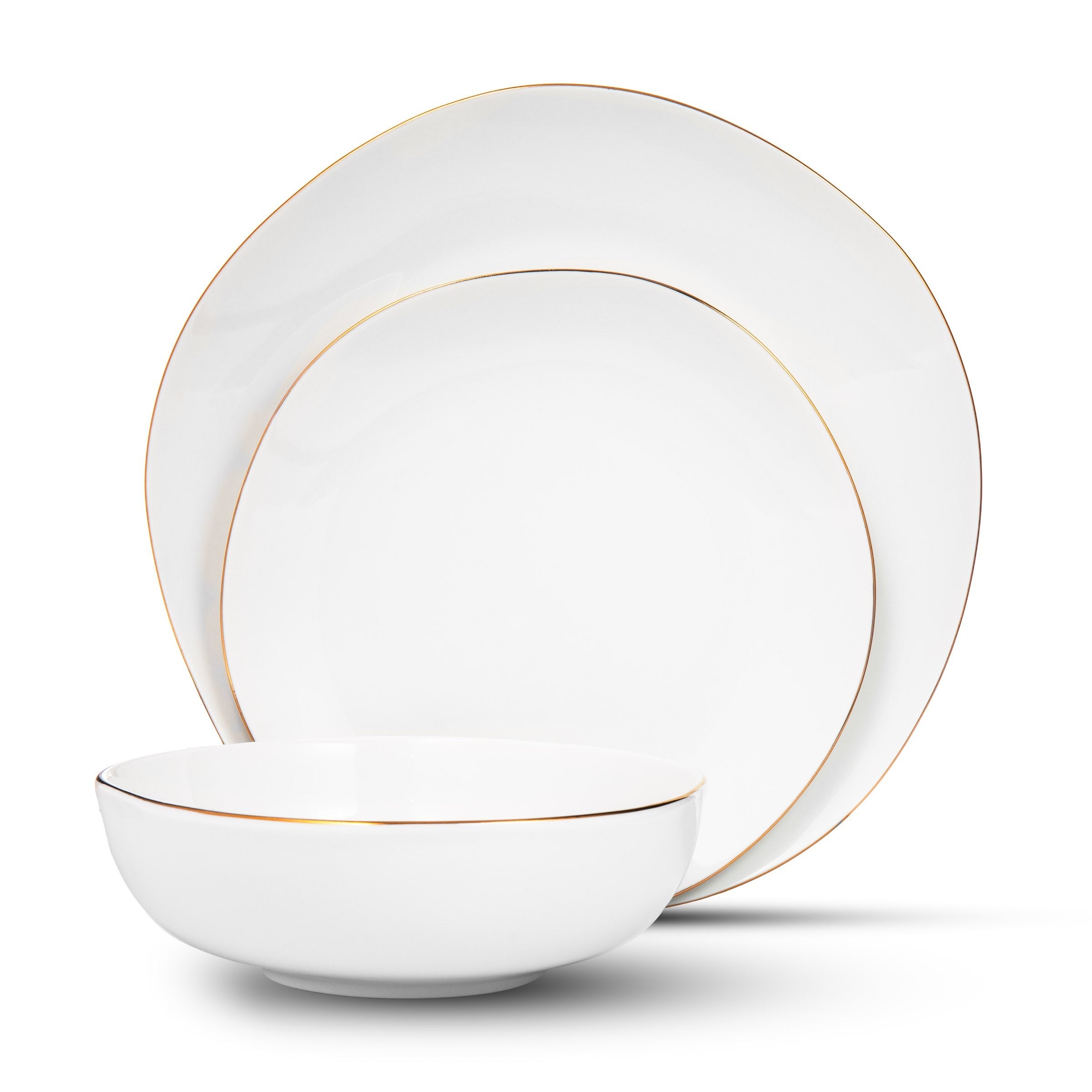 Andover White 12 Piece Gold Rim Dinnerware Set