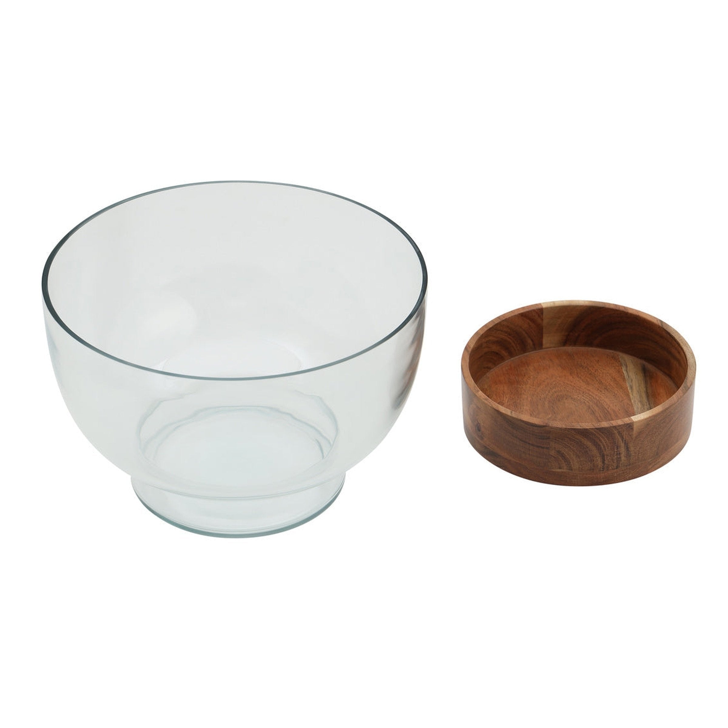 Basic Glass Serving Bowl Wood Base