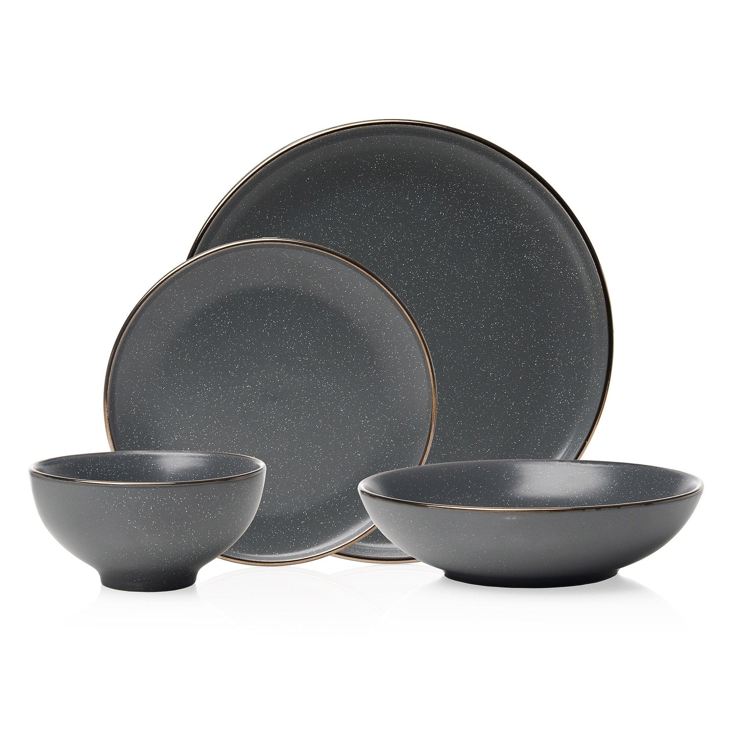 Beaumont Grey Gold Rim 16 Piece Dinnerware Set