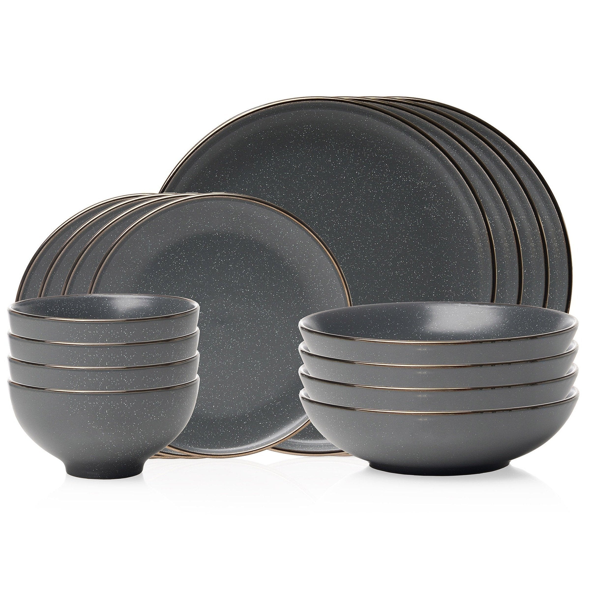 Beaumont Grey Gold Rim 16 Piece Dinnerware Set