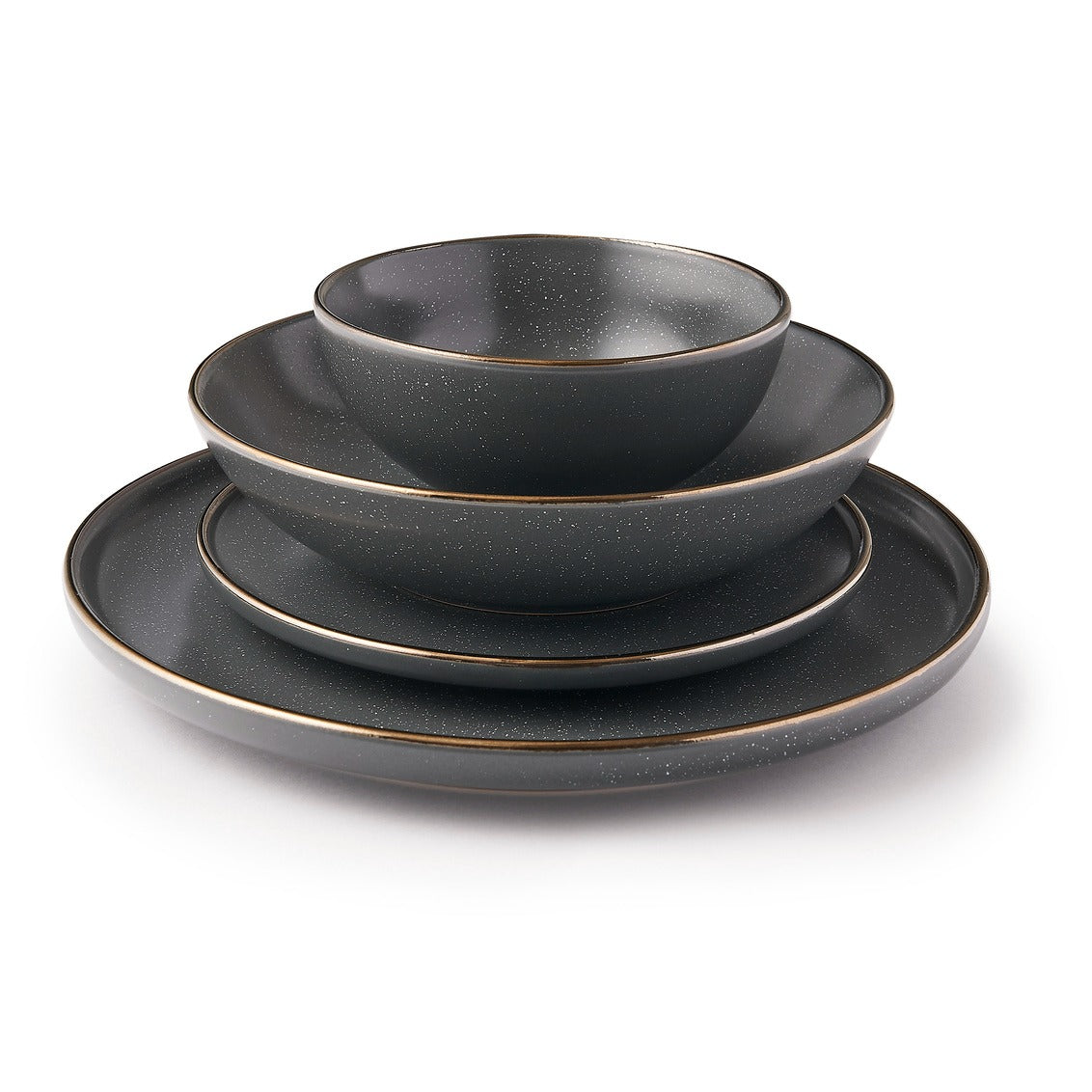 Beaumont Grey Gold Rim 16 Piece Dinnerware Set