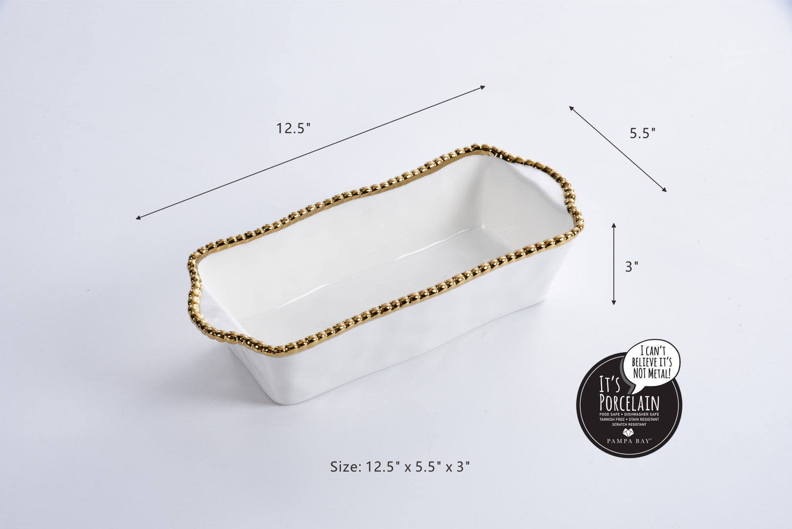 White & Gold Loaf Baking Dish