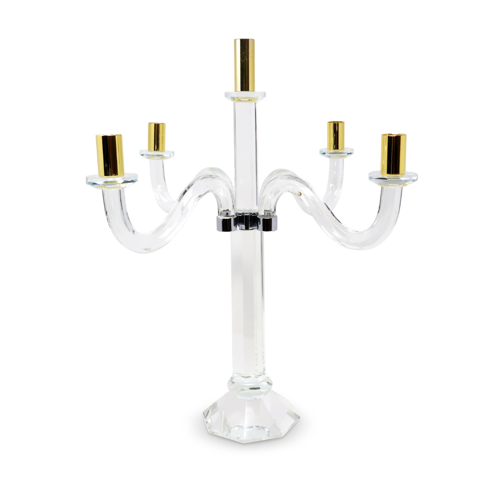 5 Light Crystal Candelabra with Gold Tip