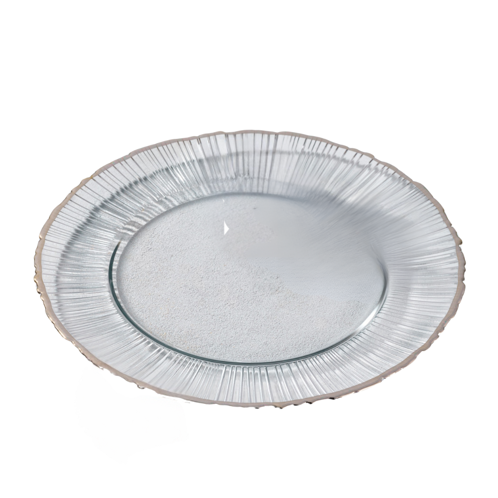 Vikko - Decor, Harmony, Silver Rim, Glass Charger, 13" Set of Six