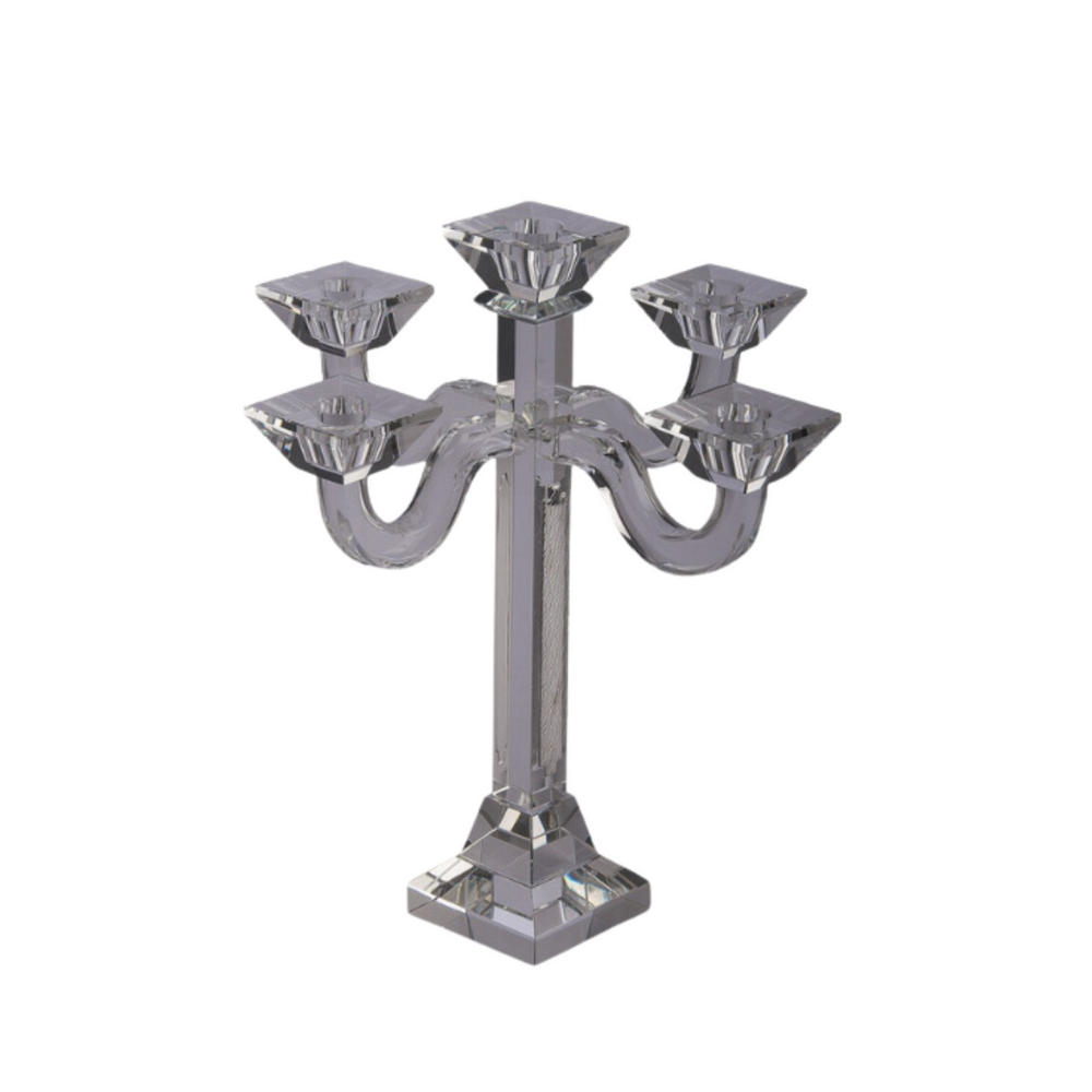 13"H Crystal and SS 5 Branch Candelabra