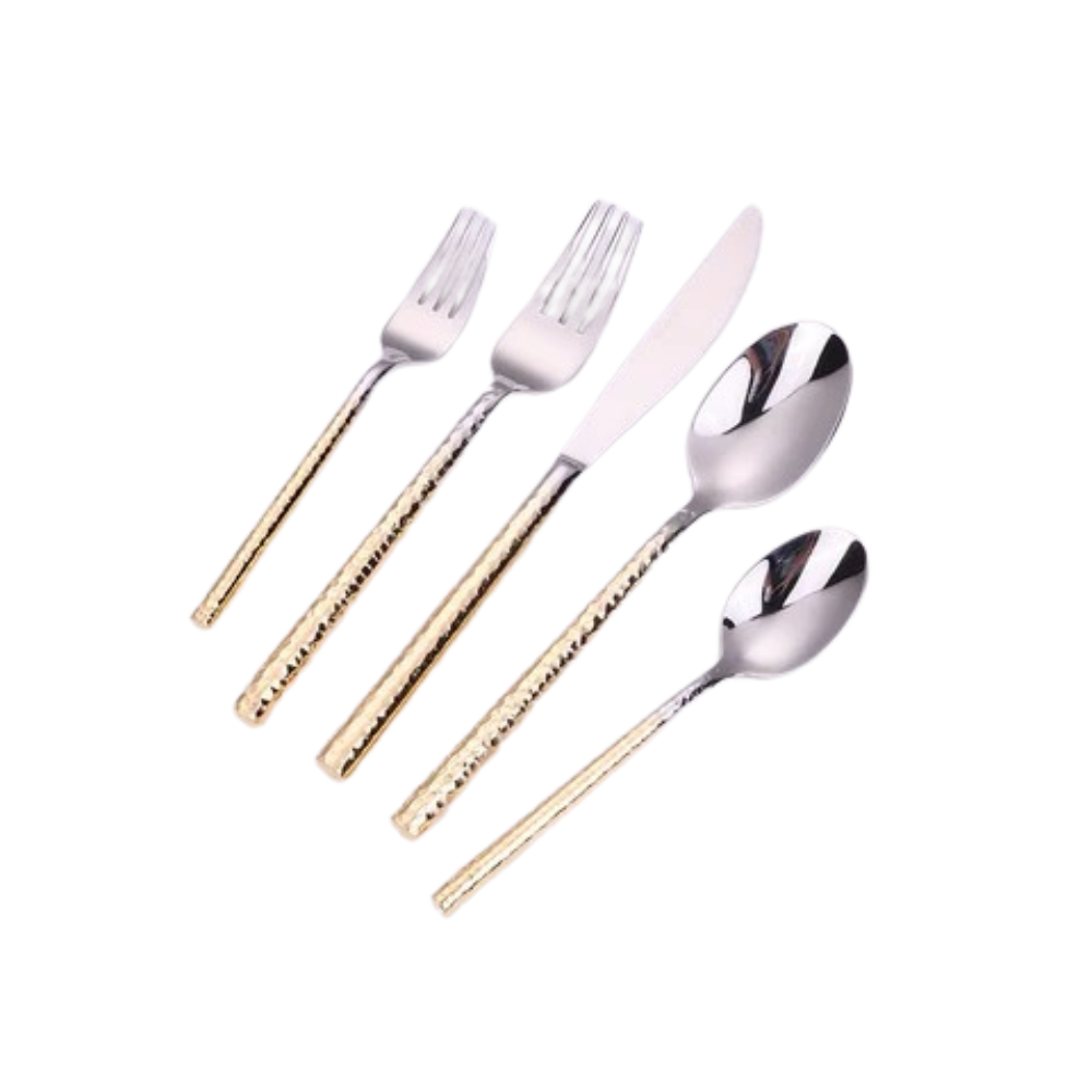 Vikko - Dine, Somerset, Shiny Silver with Gold Handle, 18/10 SS, 20 Pc Flatware Set - Gift Box No Window