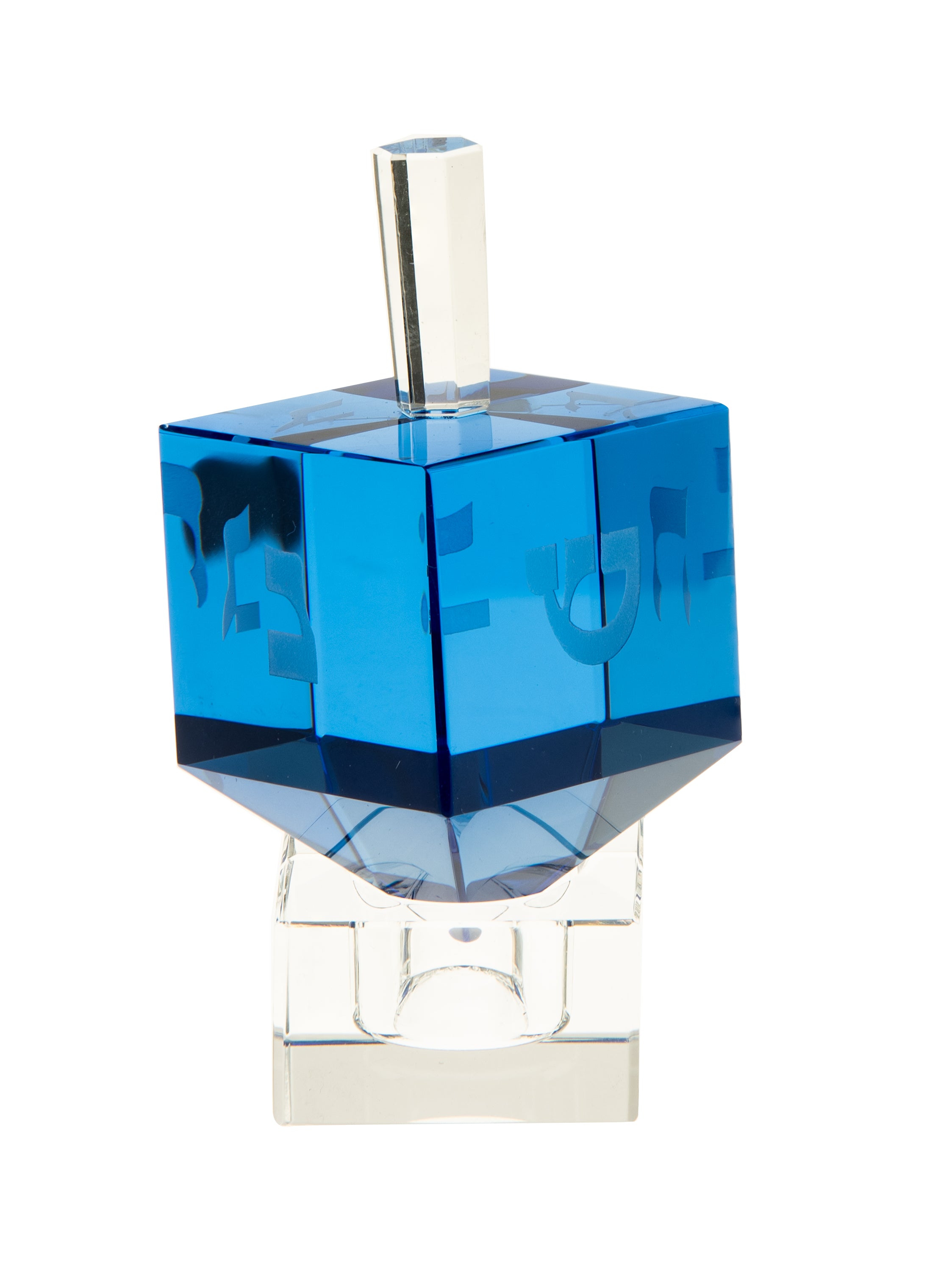 Crystal Blue Dreidel on Stand
