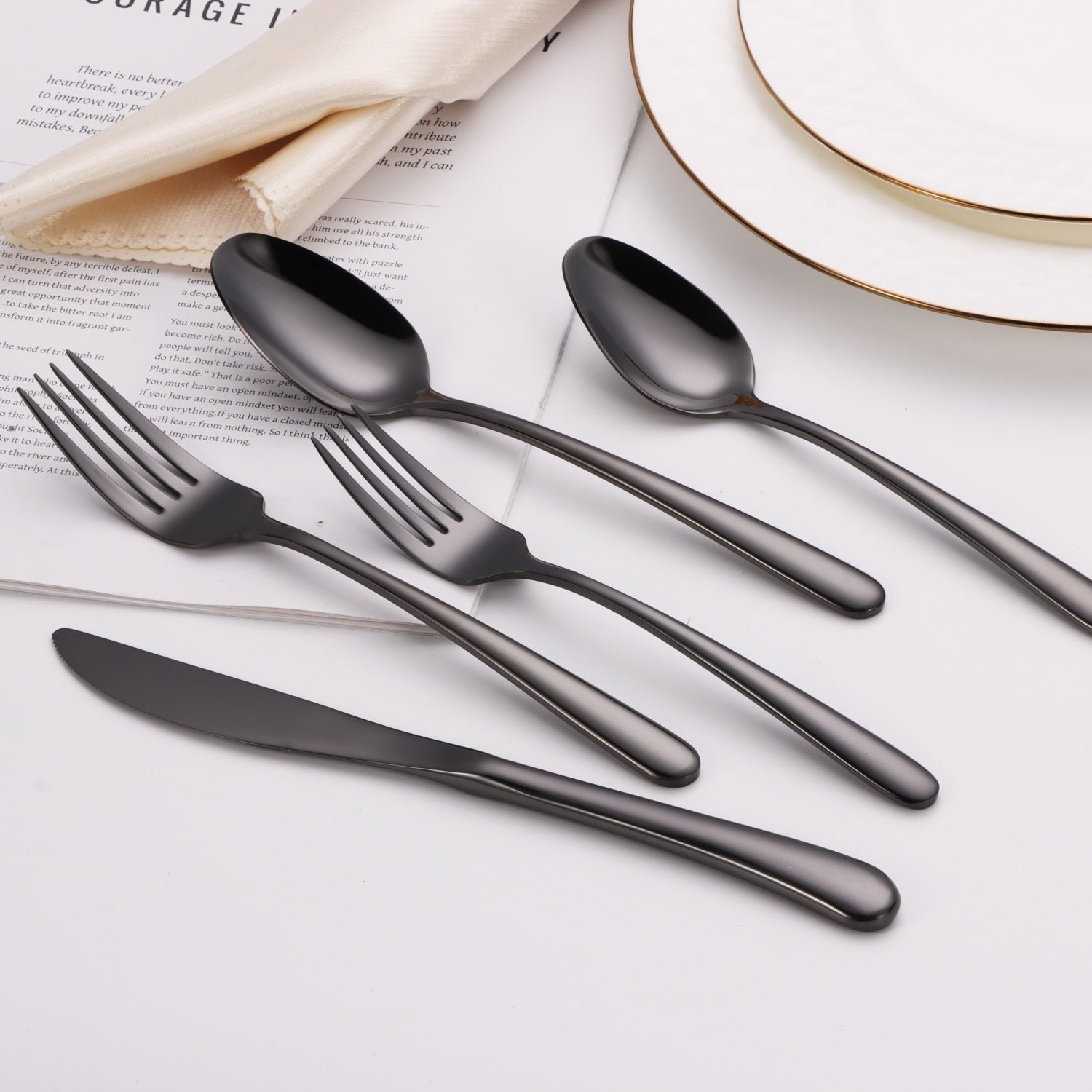Colorblock Black 20 Piece Flatware