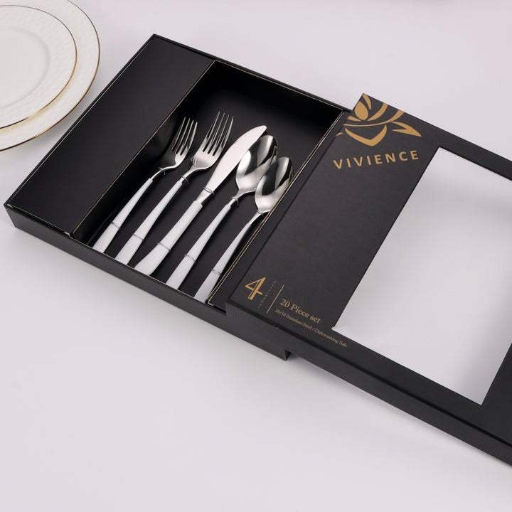 Colorblock Silver & White 20 Piece Flatware