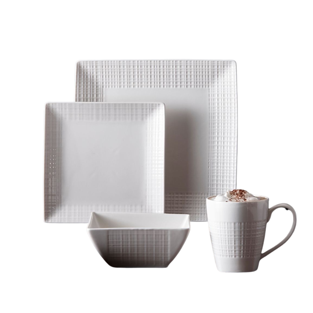 Trudeau - Mesh, Square, Fine Porcelain, 16 Pc Dinnerware Set, Service for 4