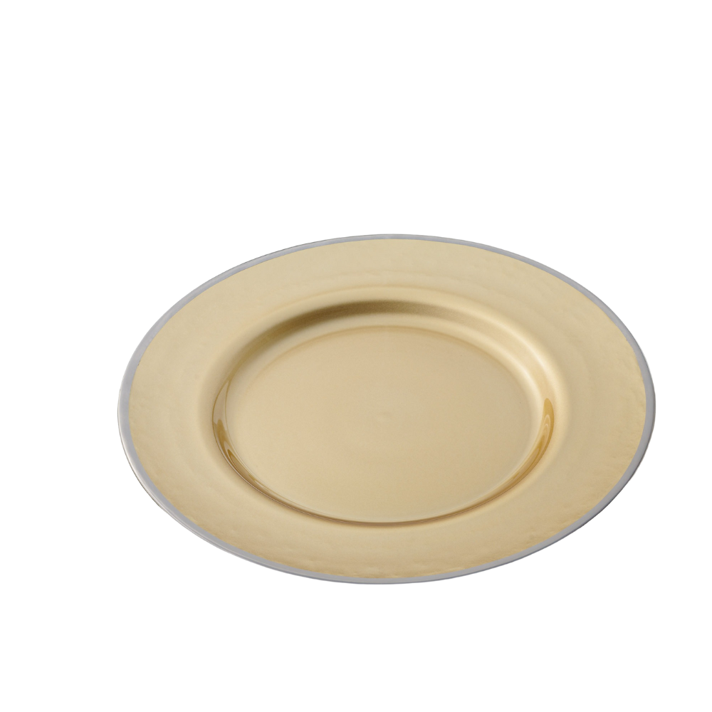 Vikko - Elm, Glass Charger, Gold with Silver Rim, 13 Set of Six