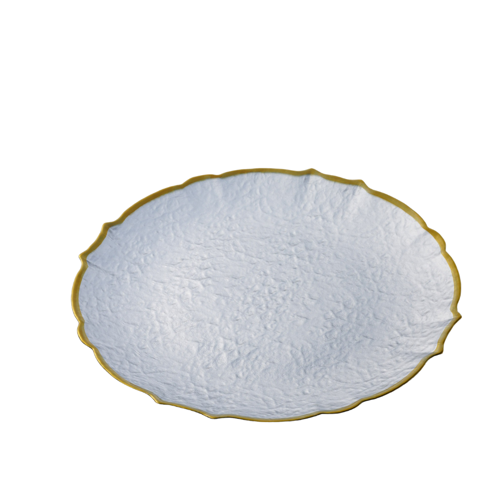 Vikko - Cedar, Glass Charger, Silver with Gold Rim, 13" Set of Six