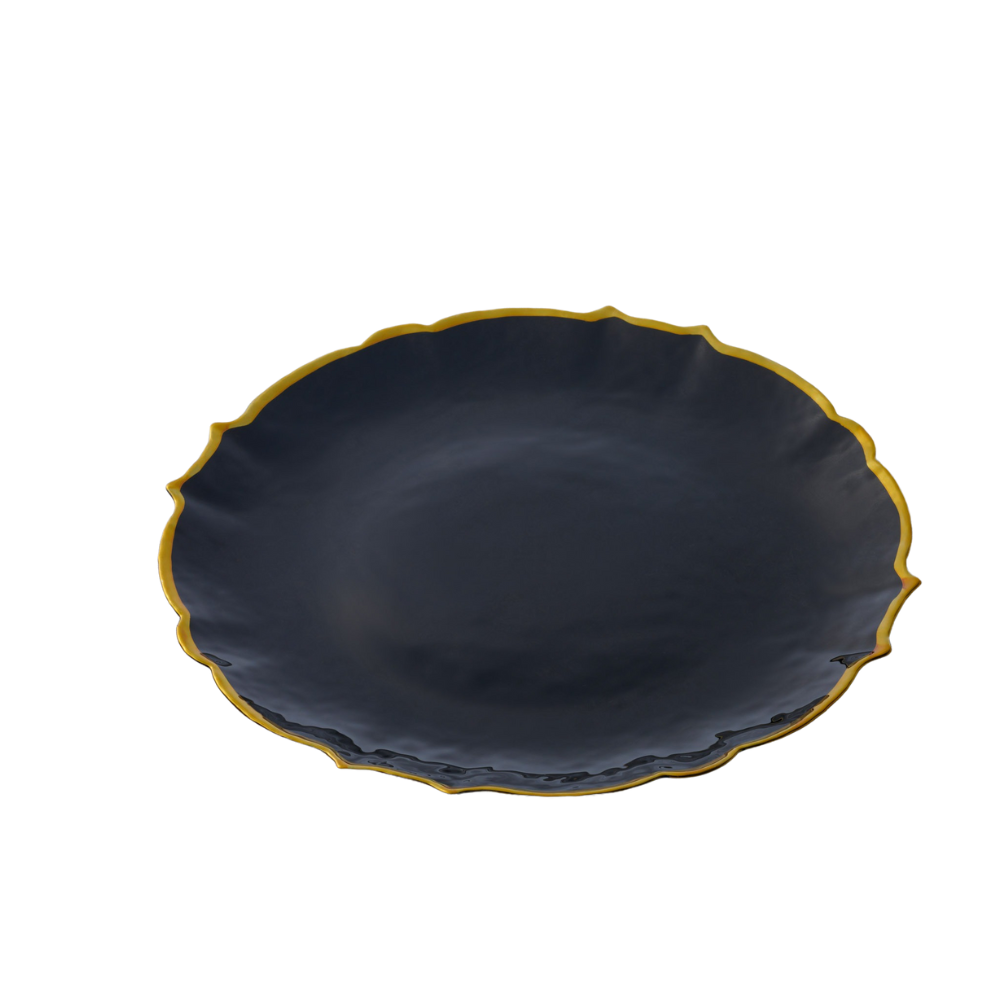 Vikko - Cedar, Glass Charger, Black, with Gold Rim, 13" Set of Six