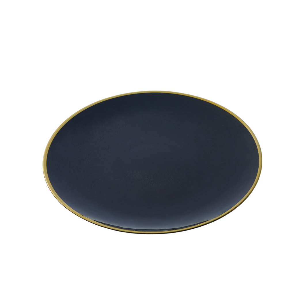 Vikko - Willow, Glass Charger, Black with Gold Rim, 13" Set of Six