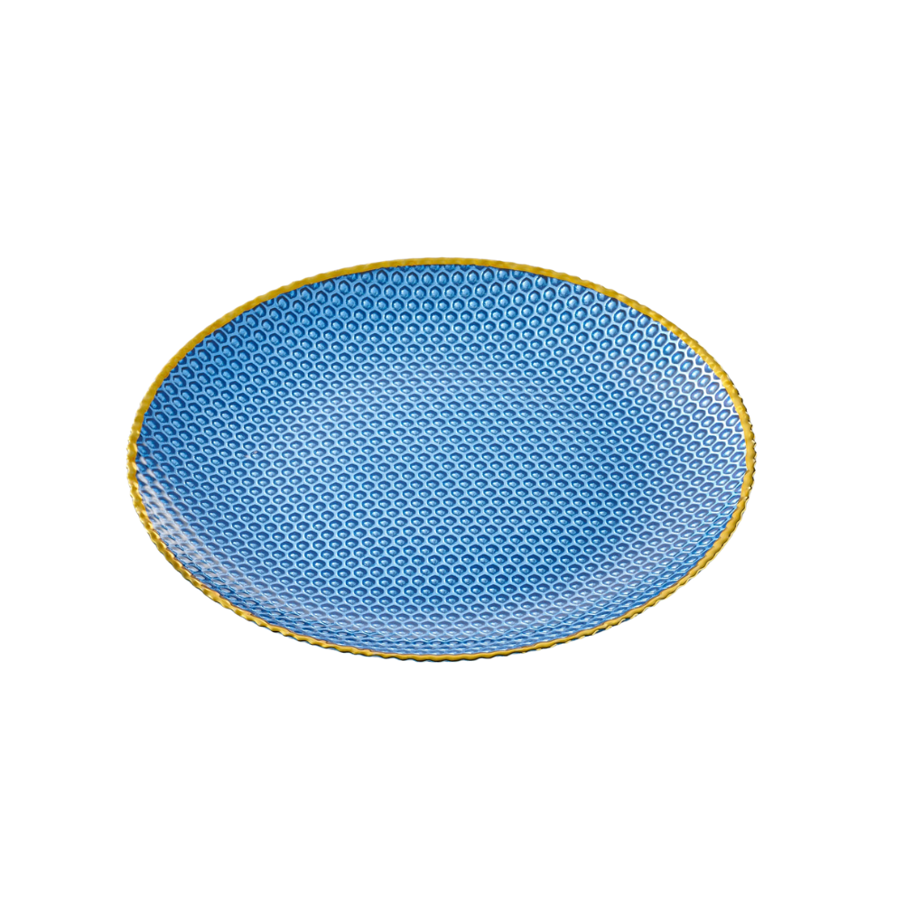 Vikko - Maple, Glass Charger, Light Blue with Gold Rim, 13" Set of Six