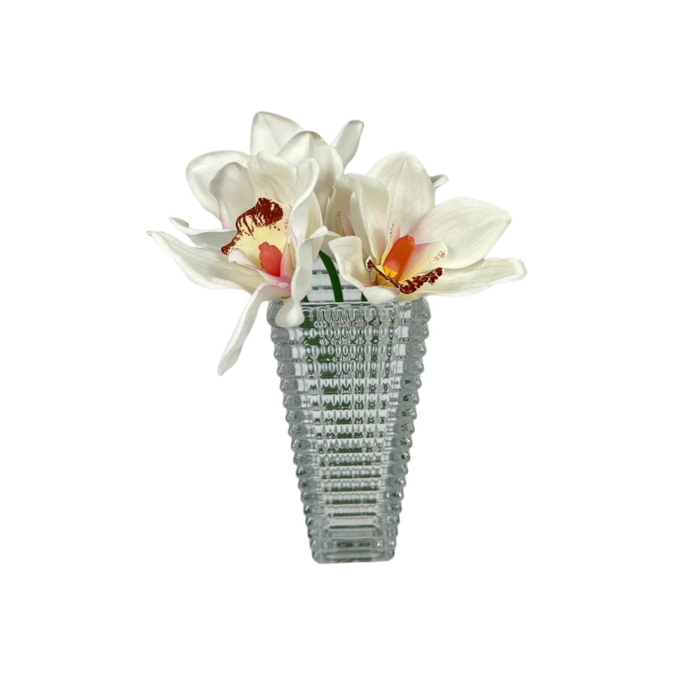 Baccarat Inspired Vase with White Orchids