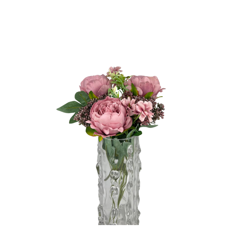Clear Textured Vase with Pink Peonies